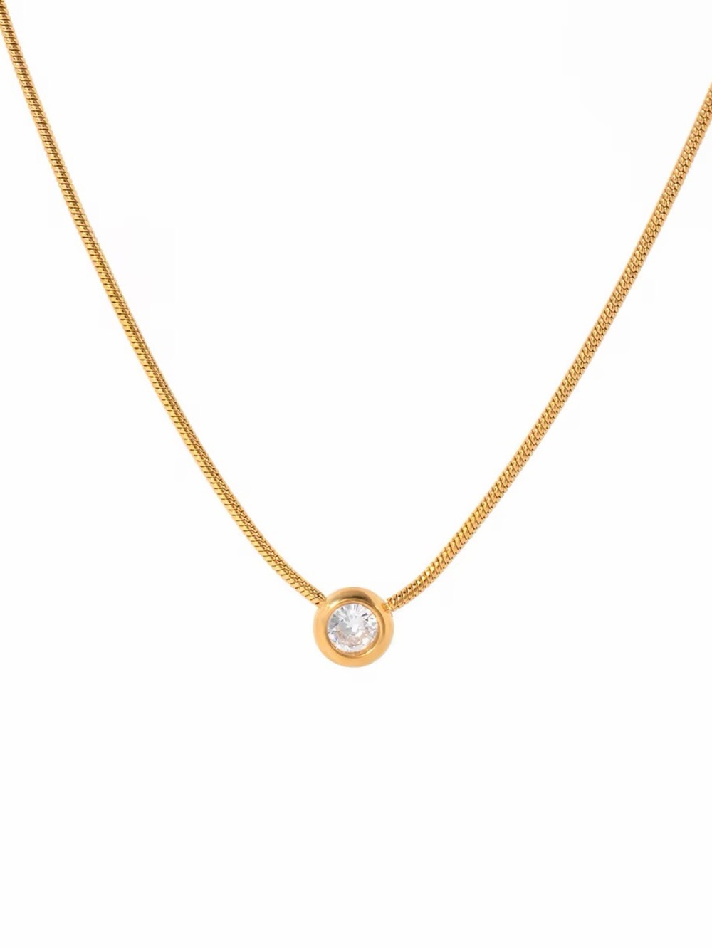 18K Gold Plated Bezel Solitaire Pendant Necklace